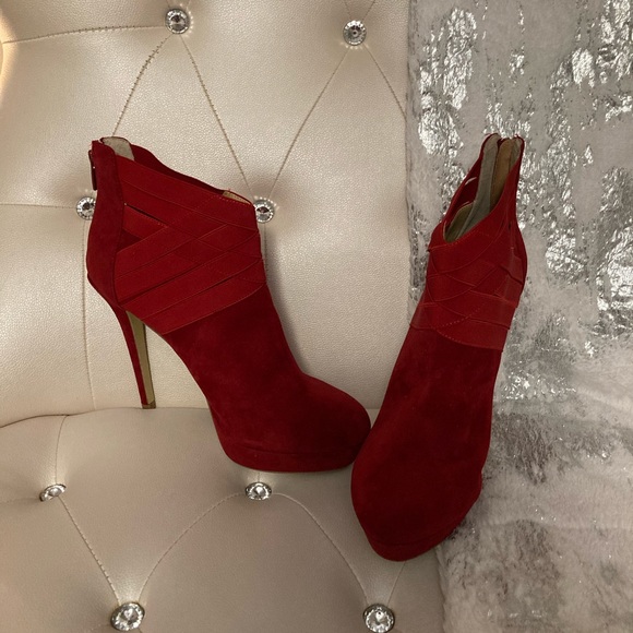 NEW RARE Colin Stuart Red Faux Suede Strappy Platform Ankle Boots Size 11B HTF - Picture 8 of 13